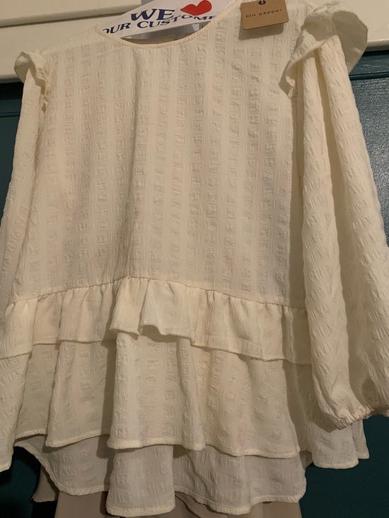 Blu Pepper Tops - Blu Pepper Cream Textured Ruffle Top